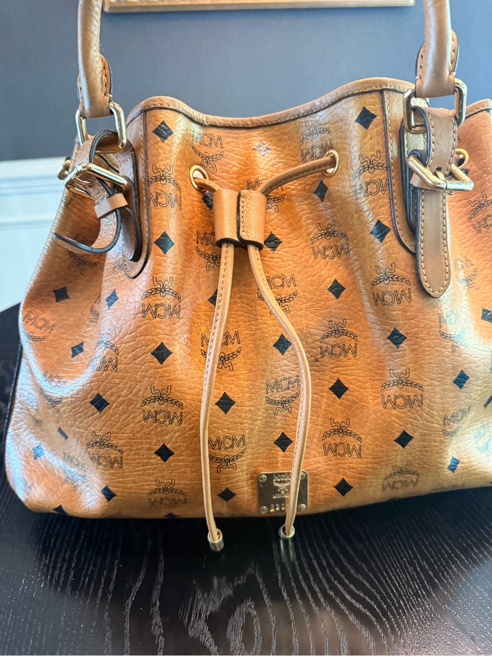 Authentic Vintage Early 2000s MCM Heritage Monogram Drawstring Bucket Bag